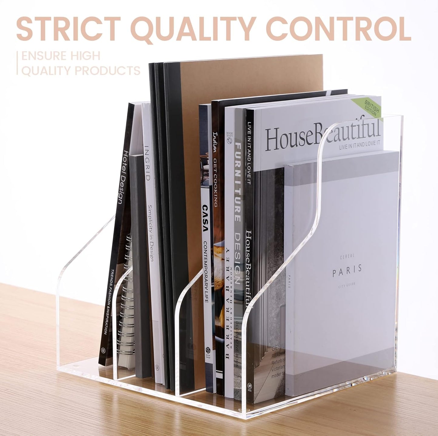 Magazine Holder, Clear Acrylic Magazine Rack, File Organizer for Office Desk, Book Organizer,-One-Piece-3 Vertical spaces,1 pack (B5)……