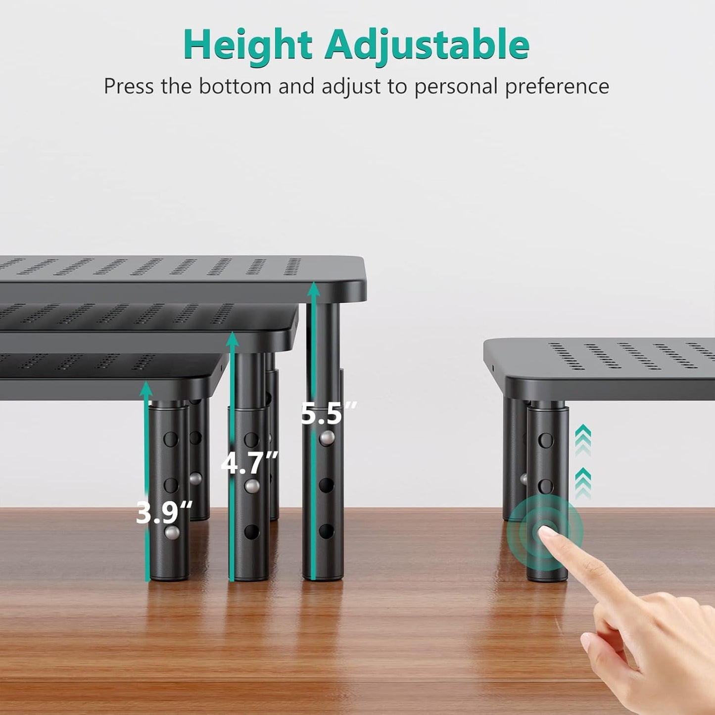 WALI Computer Monitor Stand with Storage, Desk Monitor Riser 3 Height Adjustable, Laptop Riser with Airflow Vents, Desk Organizer for Computer, Laptop, Printer (PTT002-B), 1 Pack, Black
