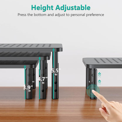 WALI Computer Monitor Stand with Storage, Desk Monitor Riser 3 Height Adjustable, Laptop Riser with Airflow Vents, Desk Organizer for Computer, Laptop, Printer (PTT002-B), 1 Pack, Black