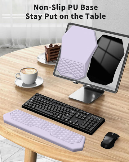 Ergonomic Mouse Pad and Keyboard Wrist Rest Support Set, Massage Design Mousepad for Carpal Tunnel Pain Relief, Memory Foam, Non-Slip PU Base for Computer Desk, Baby Blue