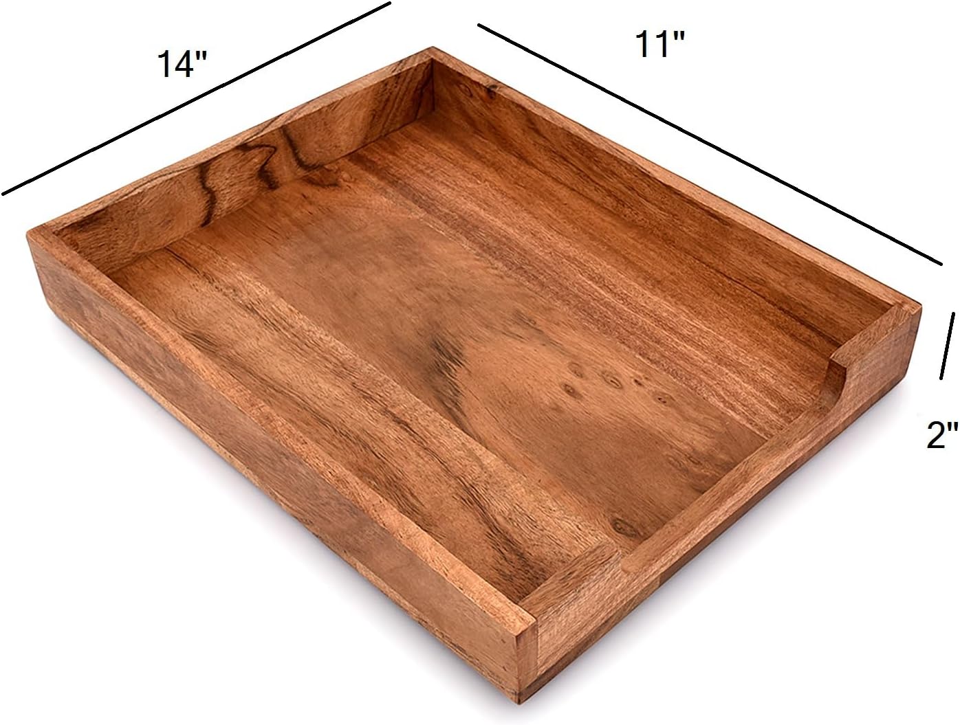 EDHAS Letter Trays & Stacking Supports Acacia Wood Desk Document, File Folder, Magazine Holder Tray (14" x 11" x 2")