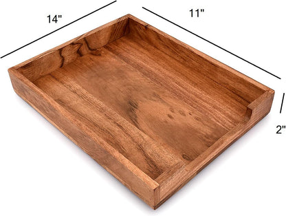 EDHAS Letter Trays & Stacking Supports Acacia Wood Desk Document, File Folder, Magazine Holder Tray (14" x 11" x 2")