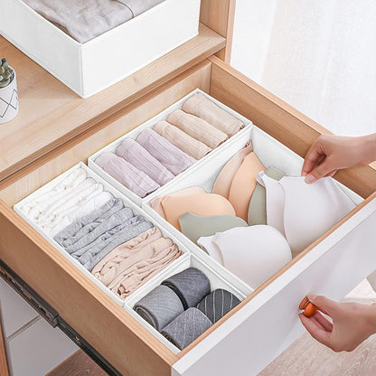 Criusia Foldable Underwear Drawer Organizer, Closet Dividers, Storage Box for Clothes, Socks (6 Bins, Gray)