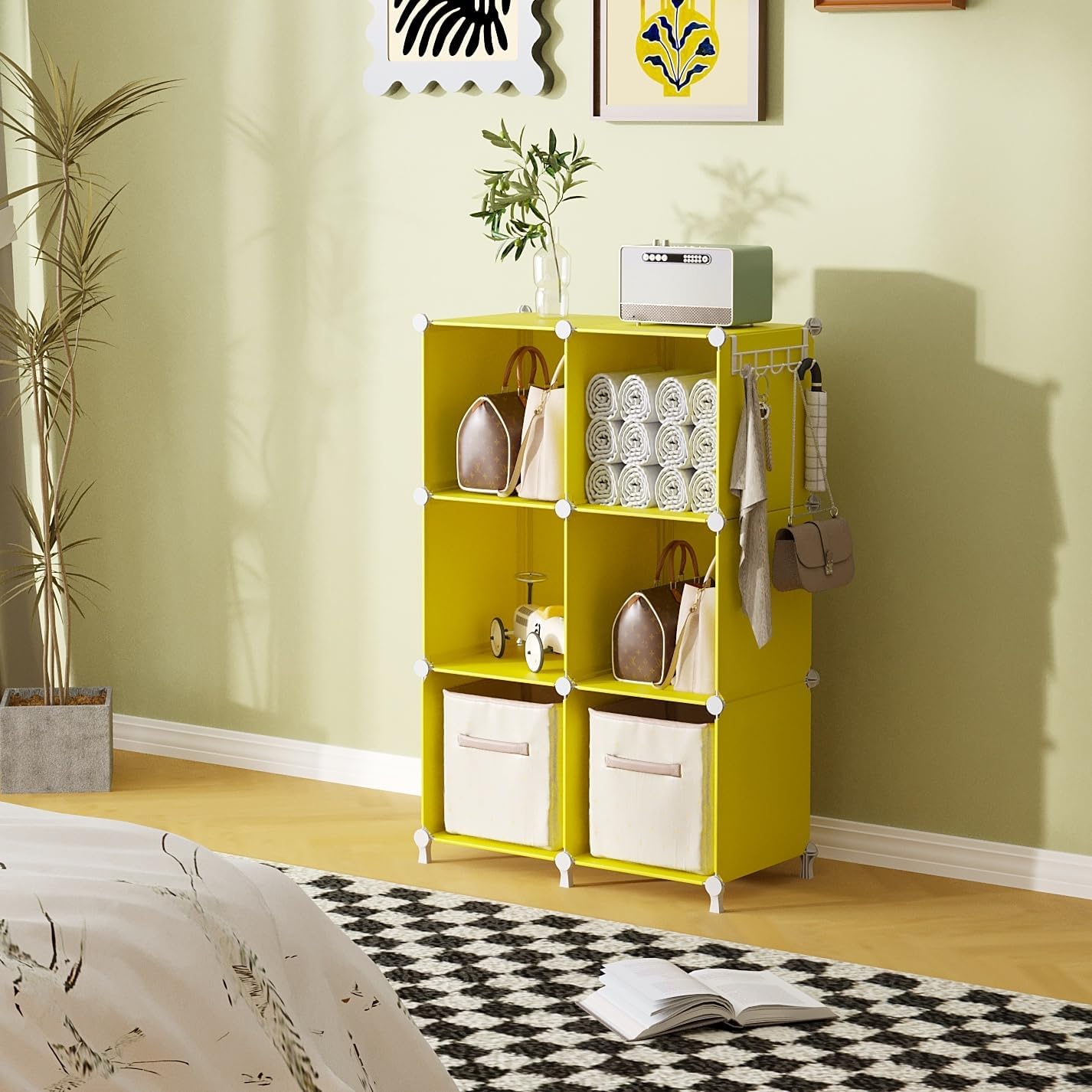 AWTATOS Cube Storage Organizer, Storage Cubes Shelves Bookshelf, 6 Cube Closet Organizers and Storage, DIY Stackable Plastic Clothes Organizer Shelving for Bedroom, Home, White