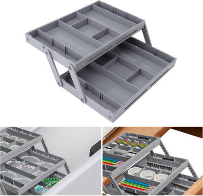 Sanpyl Drawer Organizer, Multi Layer Drawer Foldable Storage Box for Dresser Bathroom Kitchen Office, Expandable Folding Jewelry Organizer Tray (2 Layers)
