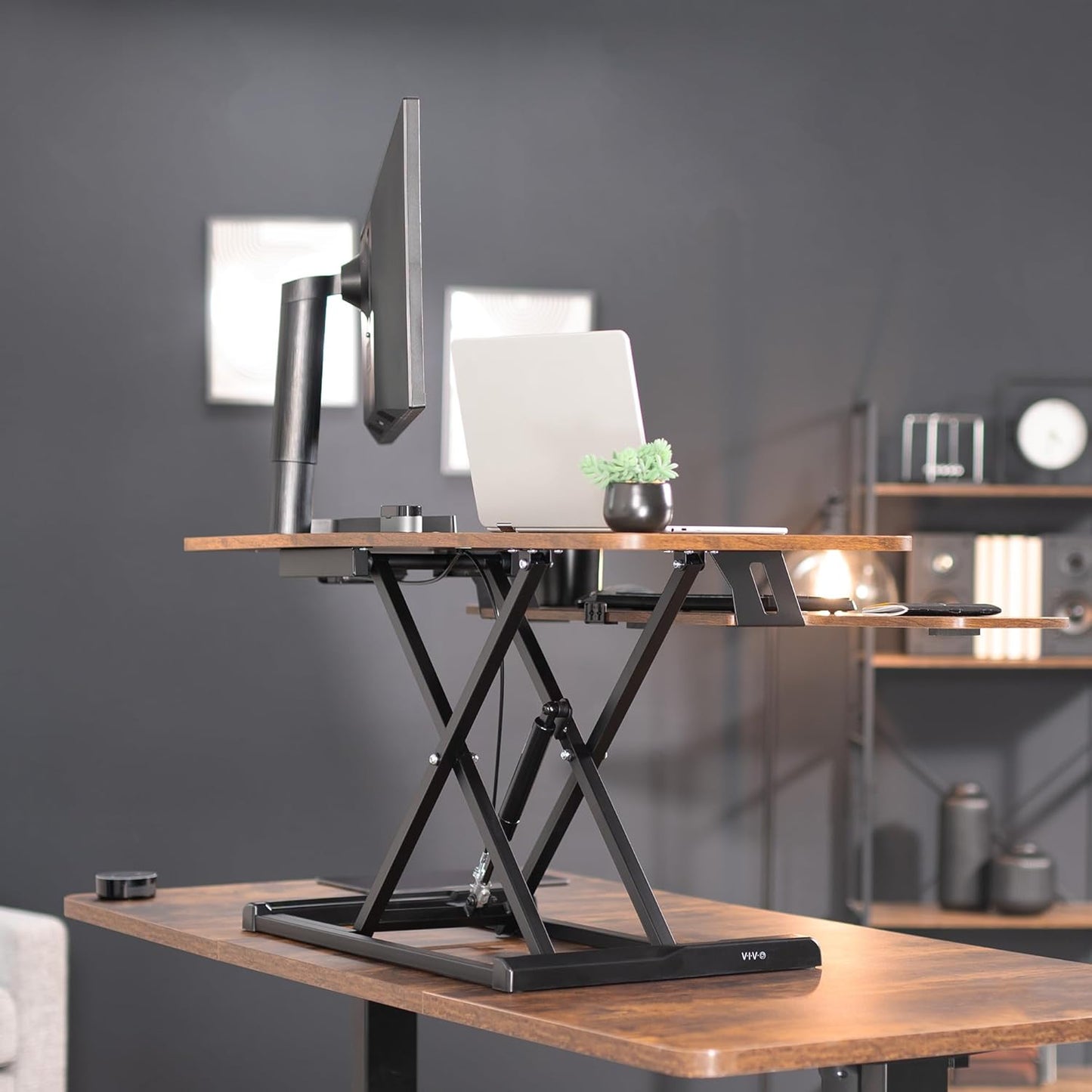 VIVO 26 inch Desk Converter, K Series, Height Adjustable Sit to Stand Riser, Dual Monitor and Laptop Workstation with Keyboard Tray, Black, DESK-V026KB