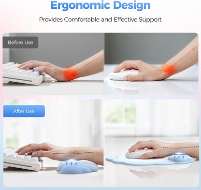 TECKNET Cloud Mouse Pad with Wrist Rest, Ergonomic Cloud Wrist Rest with Non-Slip Base, PU Leather Memory Foam Mouse Pad Wrist Support for Keyboard and Mouse, Pain Relief for Typing, Gaming, White