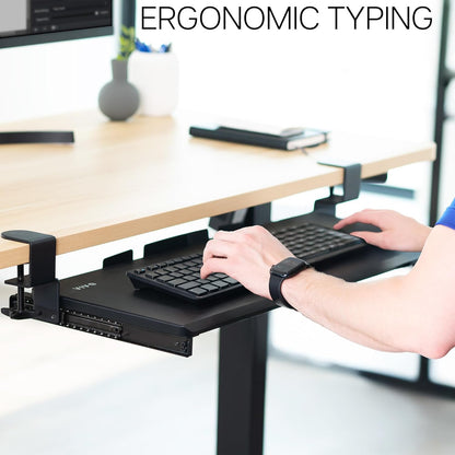 VIVO Large Clamp-on Computer Keyboard and Mouse Under Desk Slider Tray, 27 x 11 inch Pull Out Platform Drawer, White, MOUNT-KB05W