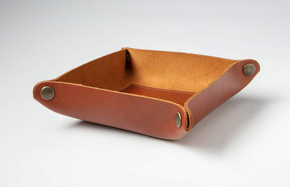 USA Handmade Premium Leather Valet Tray, Folds Flat! Dice Rolling Basket and Organizer with Brass Snaps - Reinforced Base - for Keys, Jewelry, Coin, EDC, Watch Storage Caddy - Black XLarge
