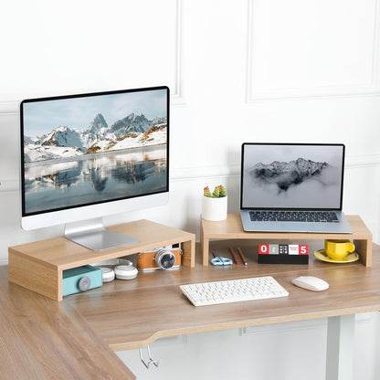 TEAMIX 20 inch White Monitor Stand Riser, Wood Desktop Stand for PC/TV/Laptop/Printer, White Monitor Riser with Storage, Computer Stand with Keyboard Organizer