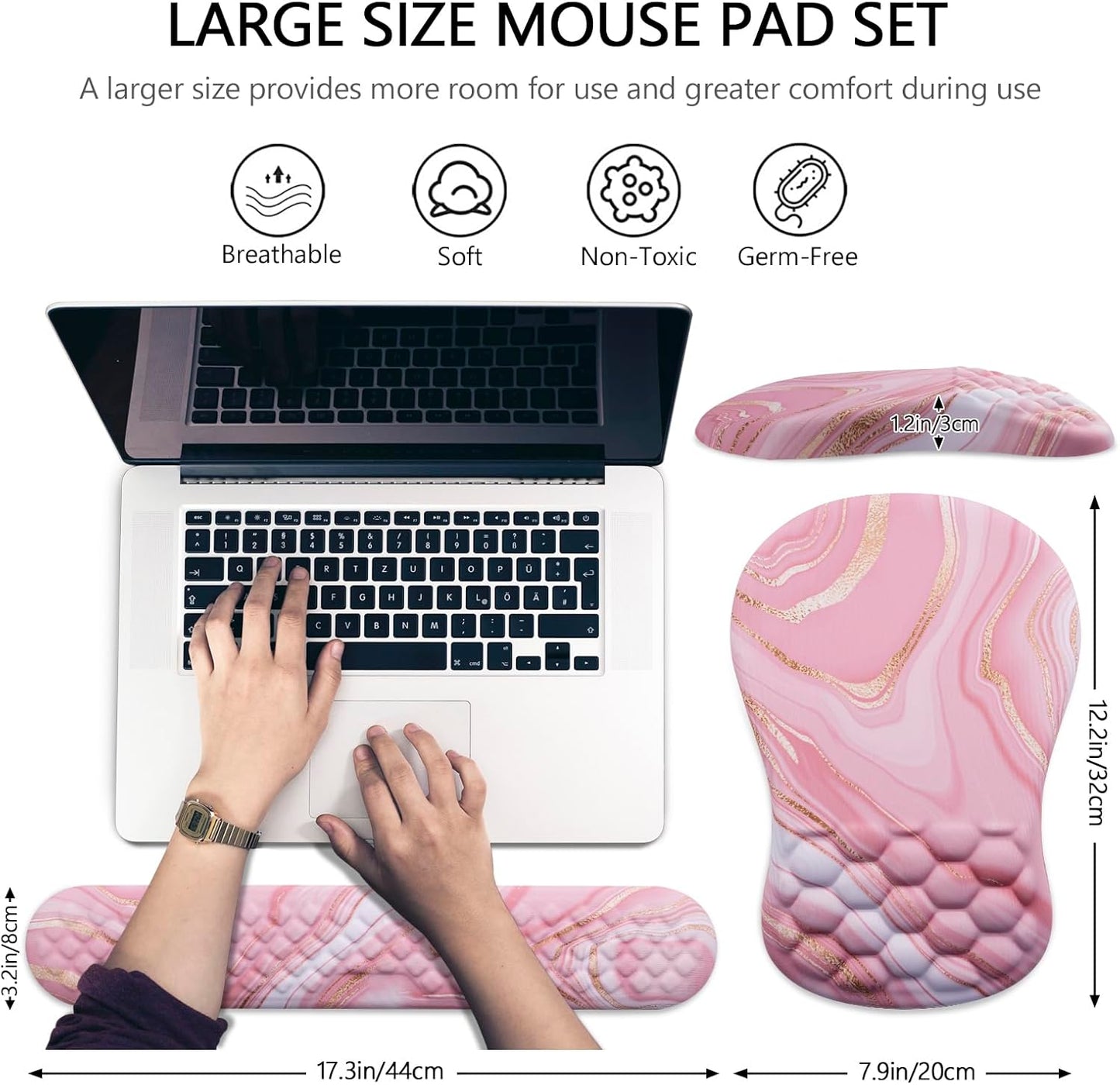 Mouse Pad Wrist Support, Laokiiy 2 in1 Keyboard Wrist Rest+ Ergonomic Mouse Pad, Non-Slip Wrist Rest for Computer Keyboard, Made Easy Typing & Relieve Wrist Pain（Banana Leaf Green）