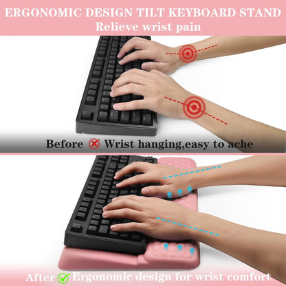 Computer Keyboard Stand Pad with Wrist Rest, Ergonomic Comfy Tilted Keyboard Stand Riser Holder Pad for Office Home (Black)