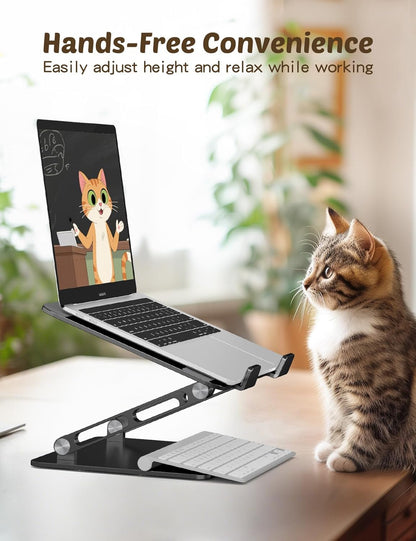 Aoviho Laptop Stand for Desk – Adjustable Aluminum Laptop Riser with Unique Cat-Shaped Cooling Vent, Portable Desk Gift & Decor, Compatible with MacBook Air Pro, Dell, HP, Lenovo (10"-17.3"), Black