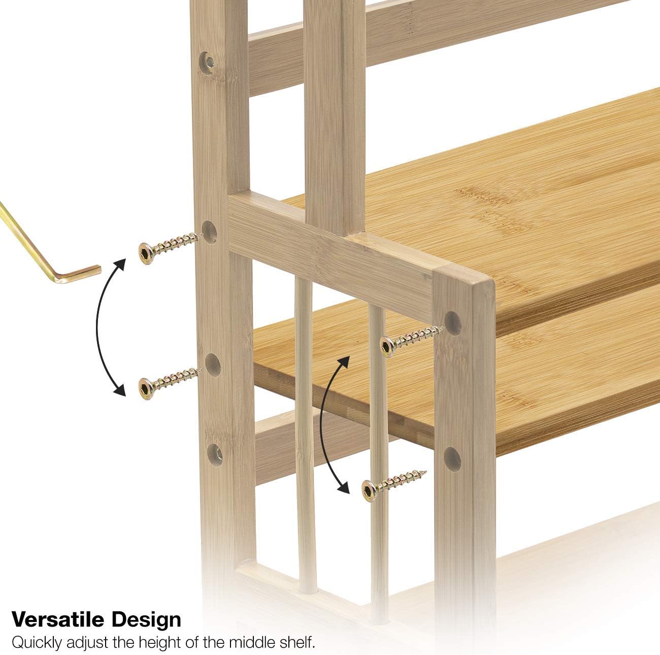 Sorbus Kitchen Countertop Organizer Bamboo Wooden Counter Storage Shelf Rack for Spice, Soap, Skin Care, Makeup Display Stand, Bathroom Shelves, Vanity, Office (3-Tier)