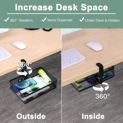 ROSYLINE Under Desk & Desktop Drawer Organizer - 2-Tier Metal Slide Out Drawers Organizer, Storage for Home Office Desk (Black)