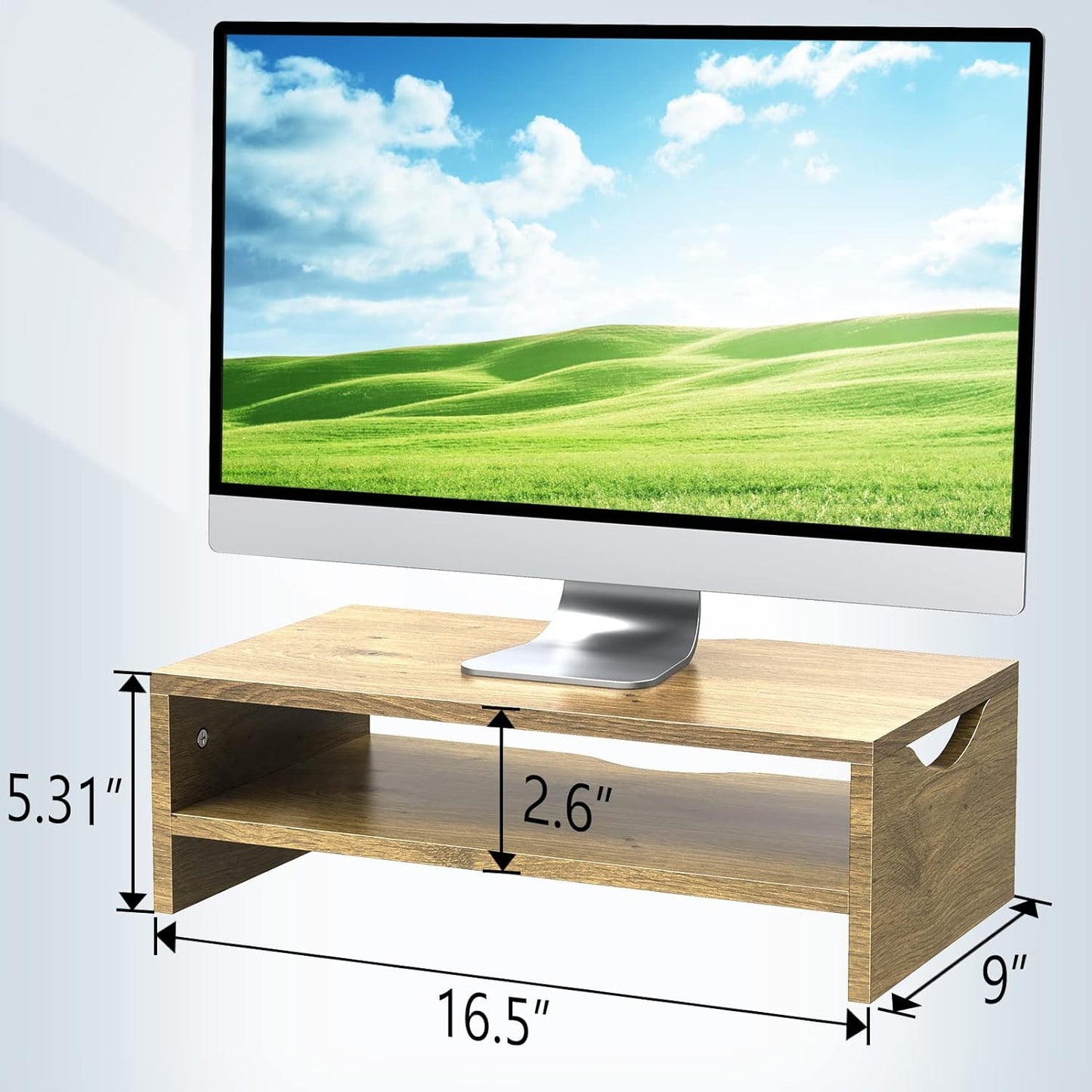 Zimilar Monitor Stand Riser, 2 Tiers Laptop Computer Monitor Riser for PC Screen, iMac, Desktop Wooden Screen Monitor Stand Riser with Storage for Home Office