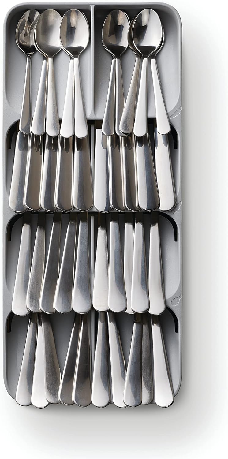 Joseph Joseph DrawerStore Compact Utensil Organizer For Kitchen Drawer Silverware, Flatware Tray, Small, Grey