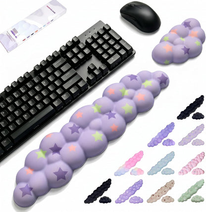 Cloud Wrist Rest Set for Keyboard and Mouse, Includes Cute Coaster, with Computers and Laptops（Purple Star Set）