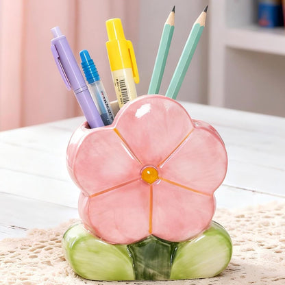 Red Makeup Brush Holder Pen Holder Office Desk Accessories Aesthetic Pencil Holders Cute Toothbrush Holders Flower Home Decor Vase Birthday Gifts for Women Vanity Kawaii Kitchen Utensil Holder