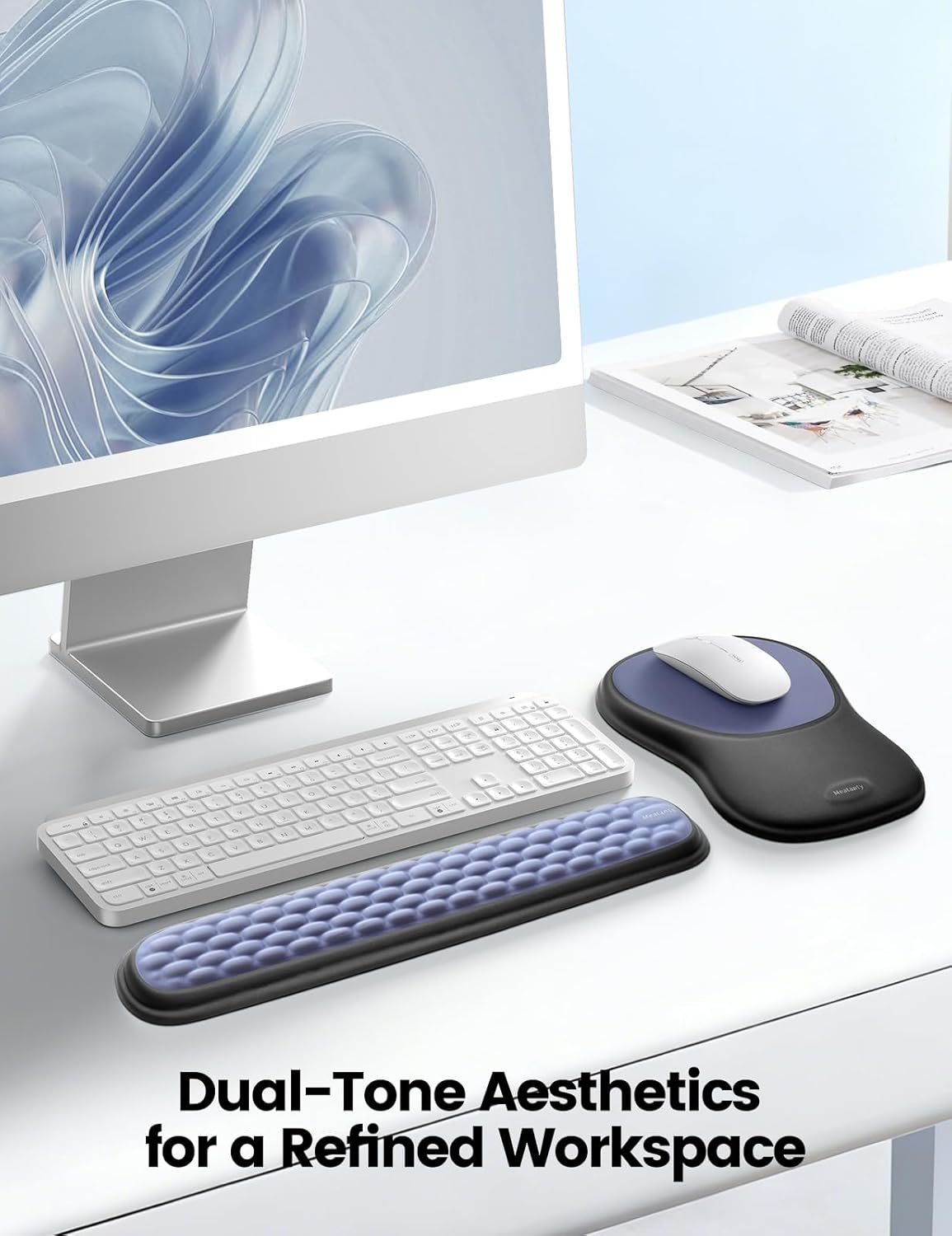 meatanty Keyboard and Mouse Wrist Rest Set, Ergonomic Wrist Pad Support, Computer Hand Palm Rest Combo, Memory Foam Typing Desk Accessory Carpal Tunnel Cushion, Laptop Office Home School-Blue & Black