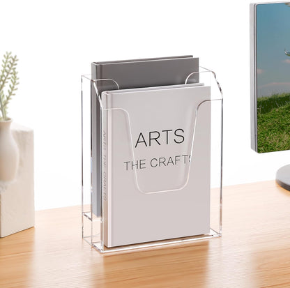 YUXUN Acrylic File Folder Holder, Vertical File Storage, Clear Desktop Organizer, 2 Pockets