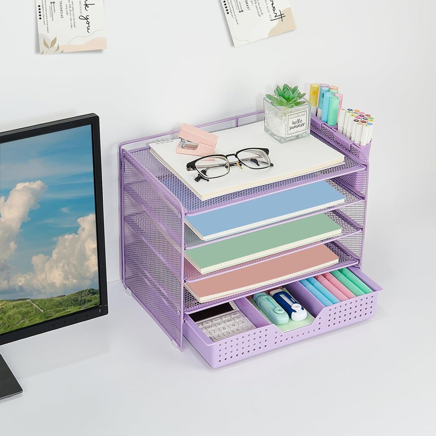 LEKETREE Desk Organizers and Accessories, 5-Tier Paper Letter Tray Organizer with File Holder, Desktop Organizer for Office Supplies (Black)