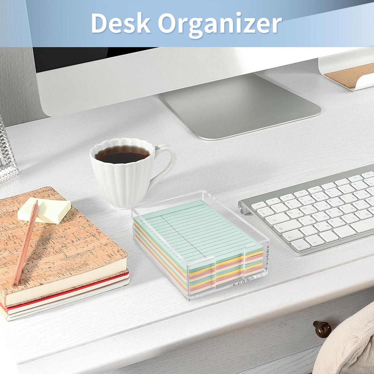 Acrylic Sticky Note Holder, 3 x 3 Crystal Clear Acrylic Notepad Holder Sticky Note Dispenser for Dorm Room and Office Desk Organizer