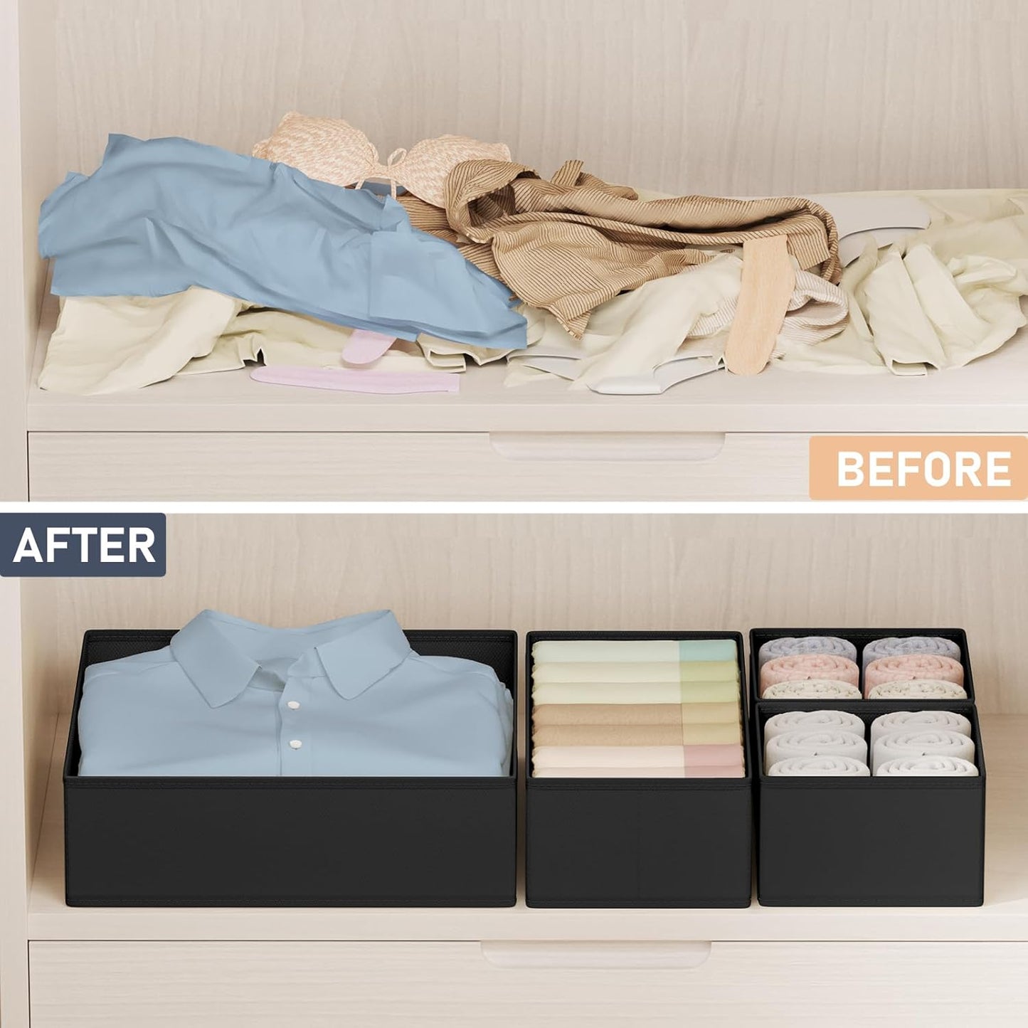 DIMJ Drawer Organizer Clothes - 20 Pack Closet Drawer Organizer Bins for Baby Clothes Storage, Fabric Dresser Organizer for Nursery Bedroom, Foldable Small Drawer Dividers for Underwear Socks
