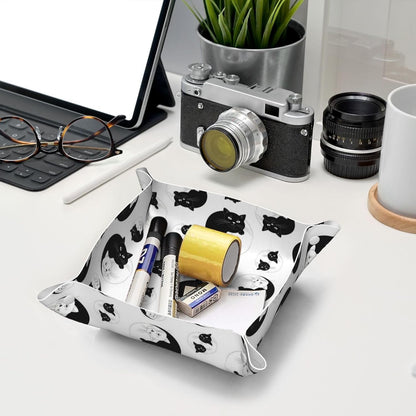 Leather Valet Tray Portable Desk Organizers for Keys Wallet Watch (Pink Rose Cactus Flamingo)
