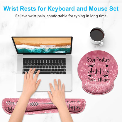 Dapesuom Keyboard Wrist Rest and Mouse Pad with Wrist Support, Cute Memory Foam Cushion for Keyboard and Mouse Set, Ergonomic Desktop Pad Rests with Non Slip Base for Easy Typing & Pain Relief, Pink