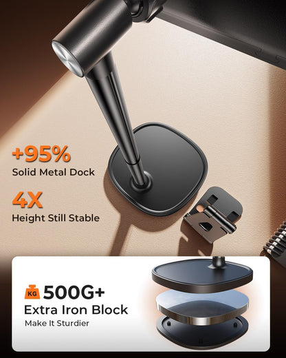 DIMONCOAT Phone Stand for Desk, Angle Height Adjustable Phone Holder for Desk, Aluminum Alloy Universal iPhone Holder, Retractable Cell Phone Stand Recording Office for iPhone 17 16 15 Pro Max S26