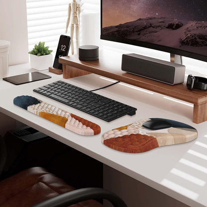 HAOCOO Keyboard Wrist Rest, Ergonomic Mouse Pad with Wrist Rest, 3 in 1 Keyboard and Mouse pad with Coaster Set, Memory Foam Wrist Support, Non-Slip PU Base for Home Office, Rose Gold Pink