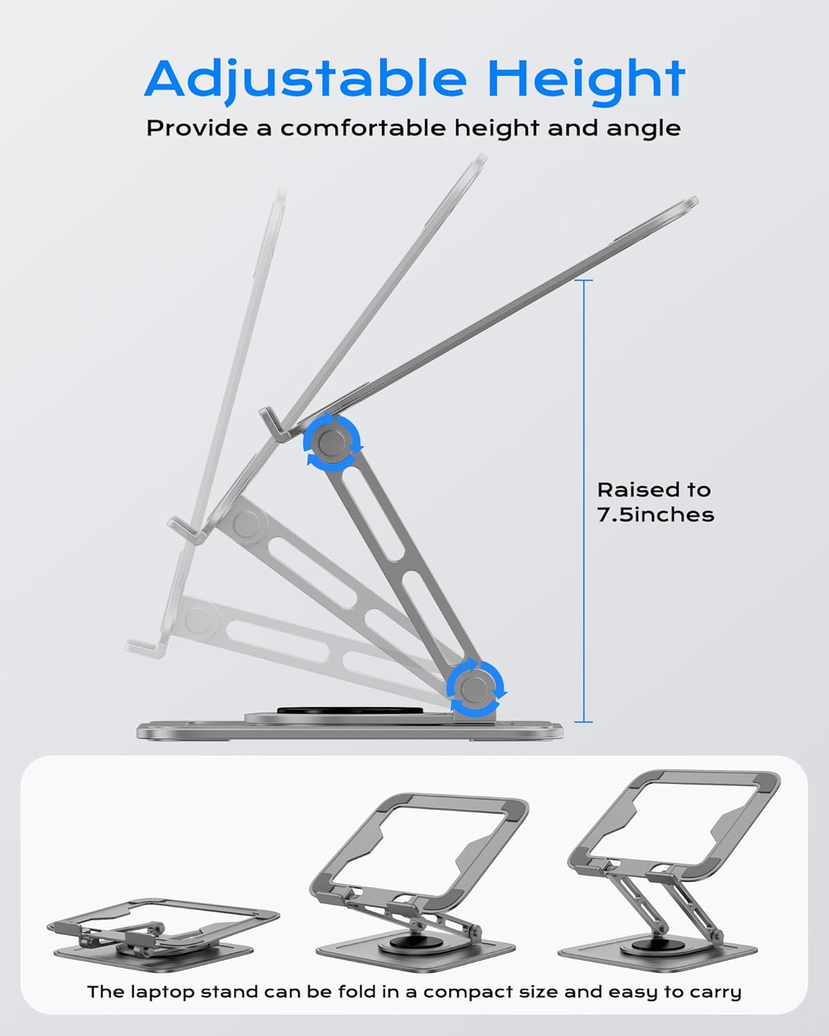 LOXP Adjustable Laptop Stand, Computer Stand with 360 Rotating Base, Ergonomic Laptop Riser Mount for Desk Foldable Protable Computer Desk Fits with MacBook Pro Air (10-16") - Black