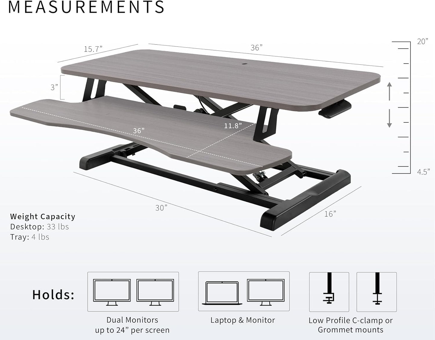 VIVO 26 inch Desk Converter, K Series, Height Adjustable Sit to Stand Riser, Dual Monitor and Laptop Workstation with Keyboard Tray, Black, DESK-V026KB