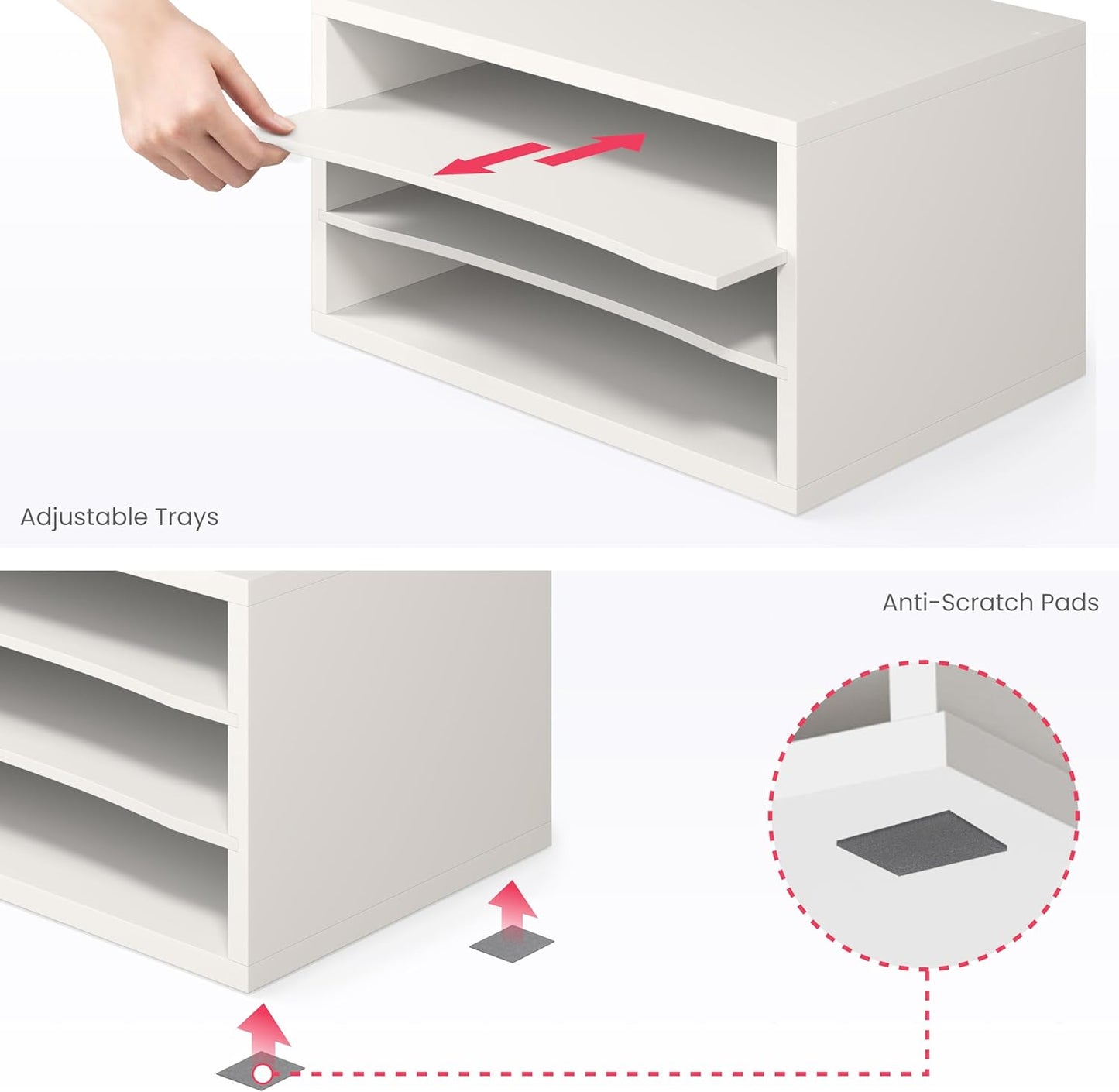 Ballucci 4-Tier Paper Organizer for Desk, Stackable Organizer Tray, Desk Storage Shelves, Stacking Letter Paper Tray Sorter for Classroom, Office, White