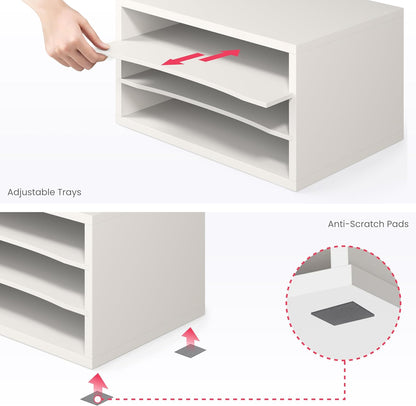 Ballucci 4-Tier Paper Organizer for Desk, Stackable Organizer Tray, Desk Storage Shelves, Stacking Letter Paper Tray Sorter for Classroom, Office, White
