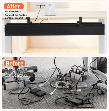 MAXECHO Under Desk Cable Management Tray 28" - Clamp on Wire and Cable Organizer for Storage and to Hide Cords - Ideal for Home Office - Premium Black Fabric Design