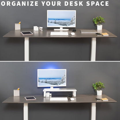 VIVO 24 inch Monitor Stand, Wood & Steel Desktop Riser, Screen, Keyboard, Laptop, Small TV Ergonomic Desk and Tabletop Organizer, White, STAND-V000D-W