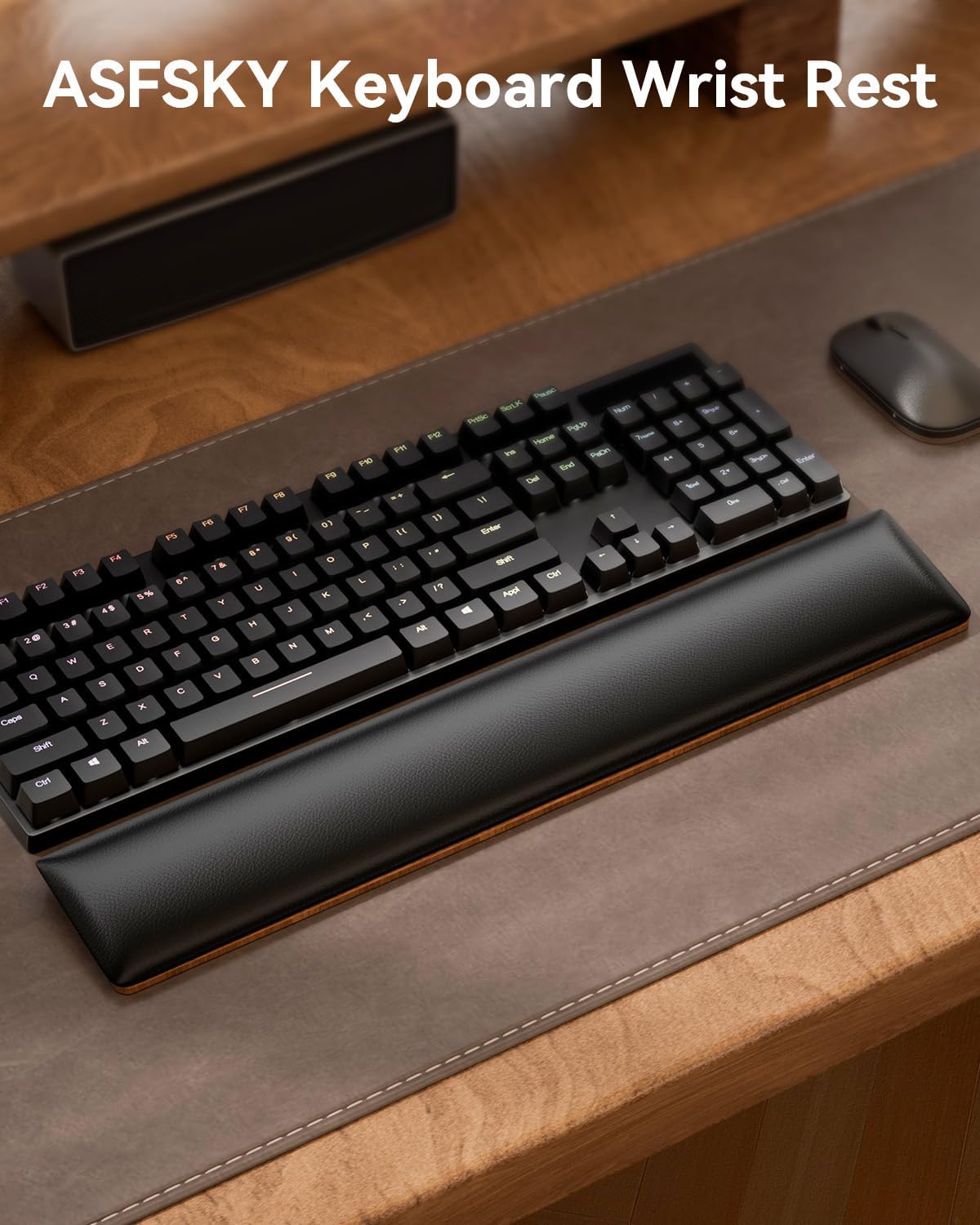 PU Leather Keyboard Wrist Rest, Ergonomic Memory Foam Wrist Support for Pain Relief, Waterproof & Easy to Clean Hand Rest Pad for Office, Gaming & Mechanical Keyboards (Classic Black)