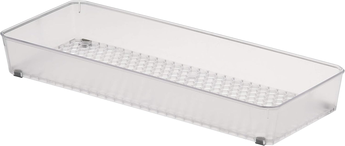 Spectrum Hexa 6 x 12 Drawer Organizer for Kitchen Utensils with Innovative Honeycomb Base Design, Silverware Tray for Cutlery and Flatware Storage, Bathroom Vanity or Desk Solution, Clear Frost