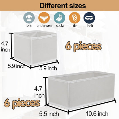 Fordonral 12 Pack Drawer Organizer Clothes, Foldable Fabric Dresser Organizer Closet Organizers and Storage Box for Underwear,Folded Clothes,Baby Clothing,Socks,Bra,Towels,Ties(12 Pack,Gray)