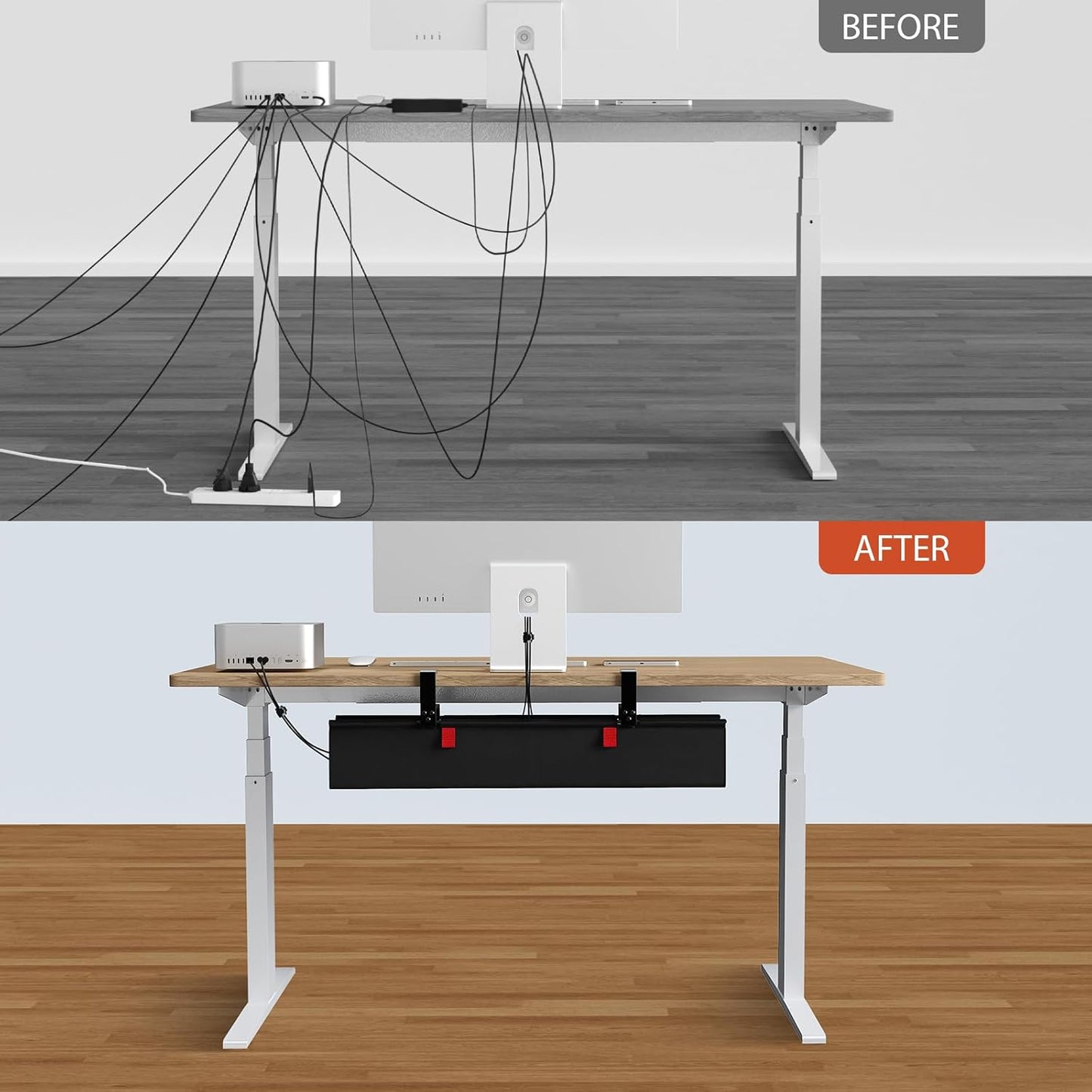 Univivi No Drill Under Desk Cable Management Tray, 36" Cord Organizer for Table, Clamp/Screw Mount Desk Cable Management, Premium Fabric Cable Management Tray for Office, Home