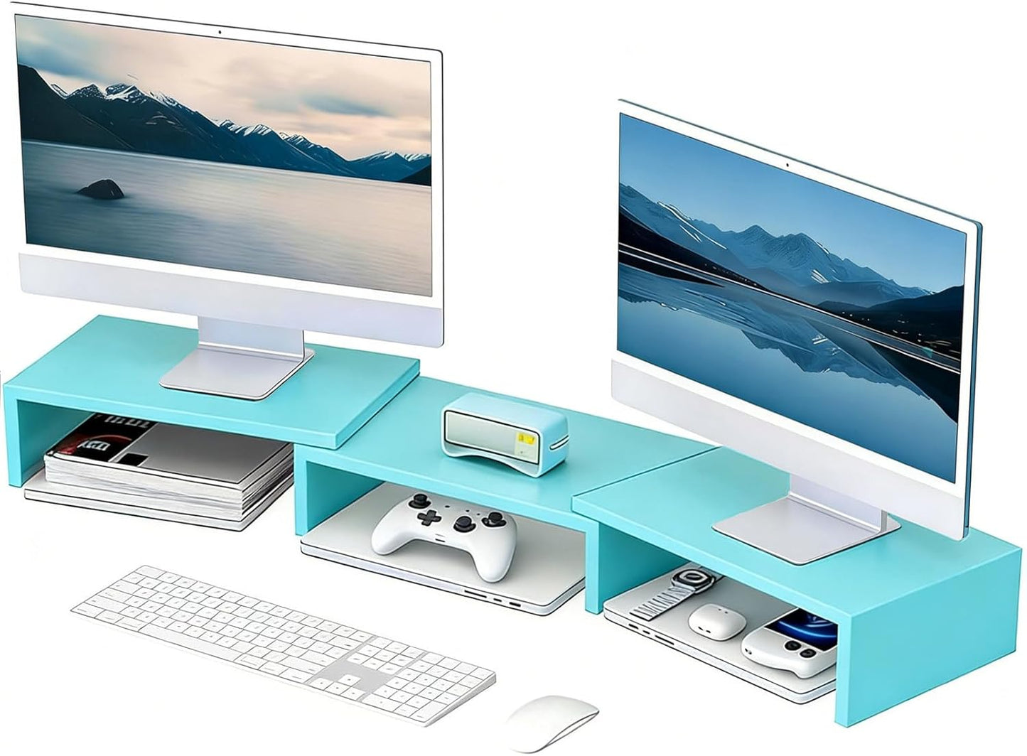 Desk Organizers and Accessories, Dual Monitor Stand Riser, Monitor Desk Shelf for Desktop Organization (Black)