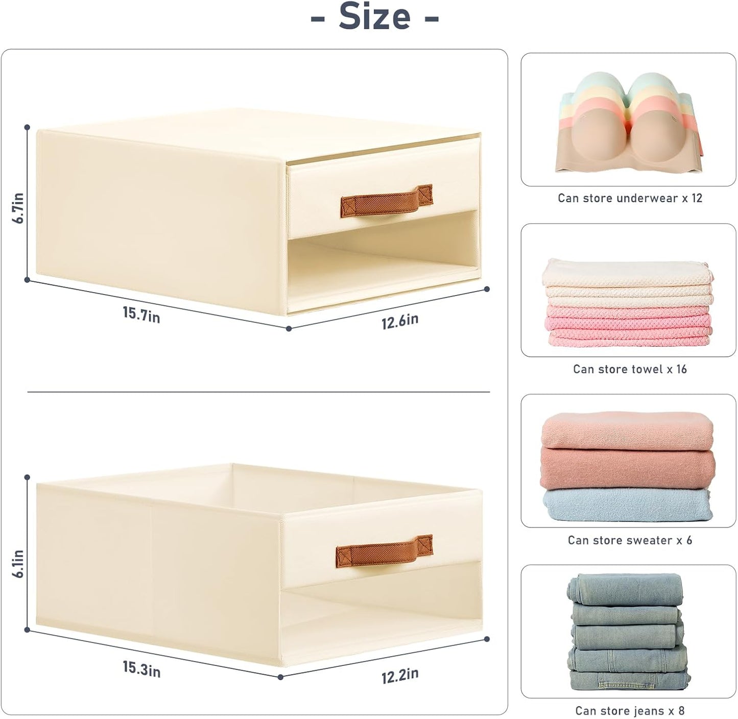 DIMJ Closet Organizers and Storage - Fabric Bins with Drawers for Closet Foldable Clothes Organizers with Clear Window, Stackable Storage Drawers Units for Bedroom, Living Room, 4-Pack, Grey