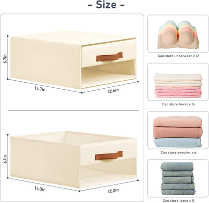 DIMJ Closet Organizers and Storage - Fabric Bins with Drawers for Closet Foldable Clothes Organizers with Clear Window, Stackable Storage Drawers Units for Bedroom, Living Room, 4-Pack, Grey
