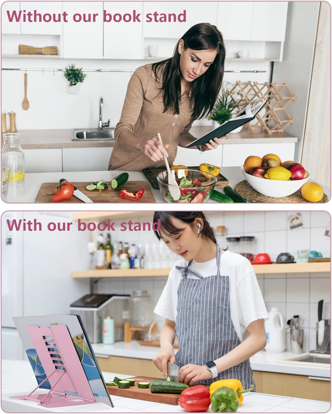MSDADA Desk Book Stand Metal Reading Rest Book Holder Adjustable Cookbook Documents Holder for Recipes Textbooks Tablet Music Books, Mom Gifts, Gifts for Grandma Mom Mothers Day(Light Purple)