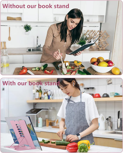 MSDADA Desk Book Stand Metal Reading Rest Book Holder Adjustable Cookbook Documents Holder for Recipes Textbooks Tablet Music Books, Mom Gifts, Gifts for Grandma Mom Mothers Day(Light Purple)