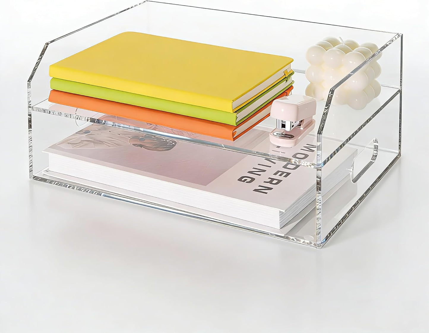 2-Tier Clear Acrylic Paper Trays, Desk File Organizer, A4 Paper Holder, Low-Profile Desk File Sorter for Office/Home, Clear Stackable Letter Tray for Bills, Crafts, Notebooks - Horizontal