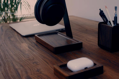 Walnut Desk Tray with Pen Holder Set, Solid Wooden Desk Drawer Organizer for Keys, Pen, Watch, Airpods, Earbuds, Cool Valet Tray for Men