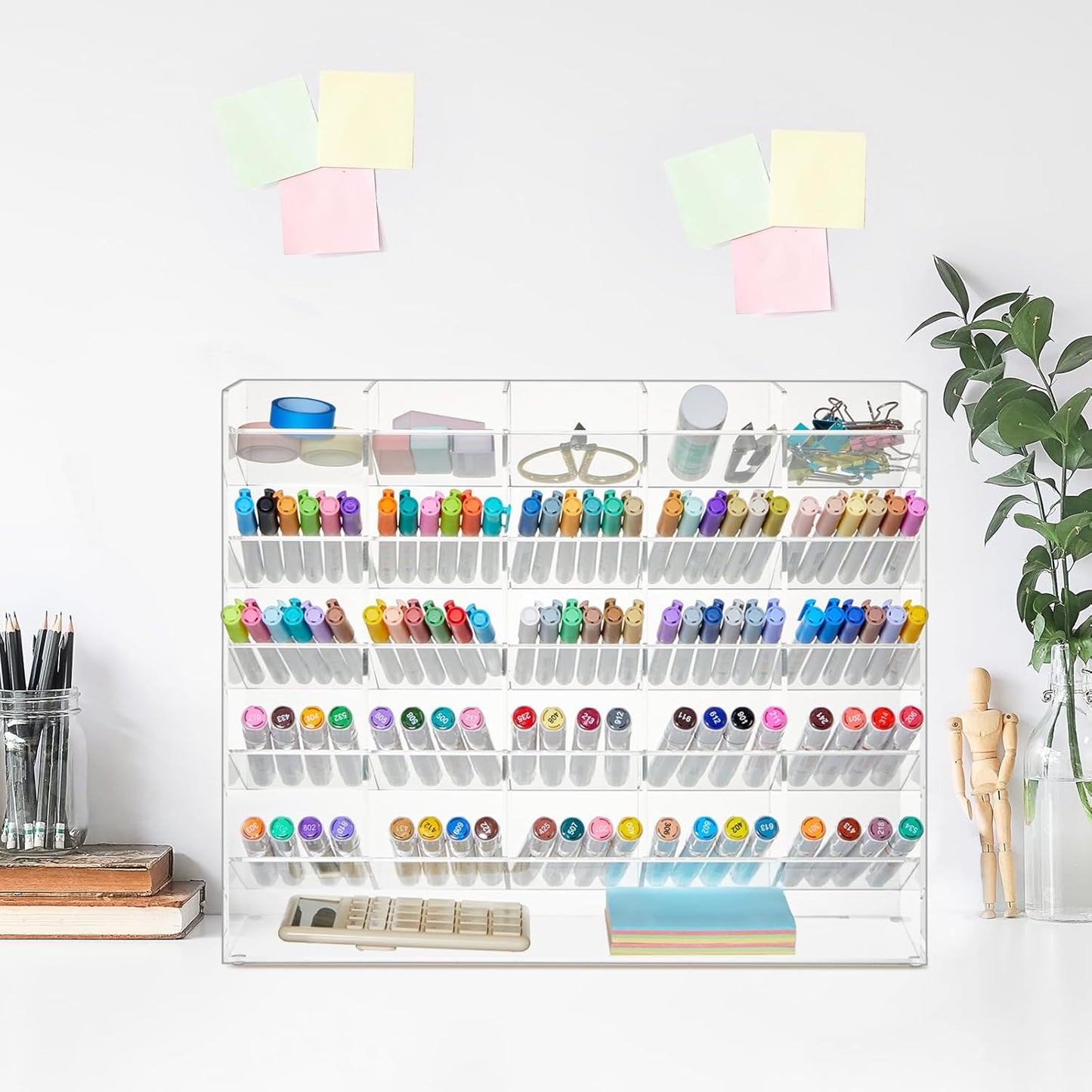 MotiMind Acrylic Pen Organizer Storage for 250 Markers Vertical Marker Organizer Acrylic Pen Display Holder for Office Desk Desktop Stationery Pencil Storage, Clear, 13 x 4 x 12.4 Inch